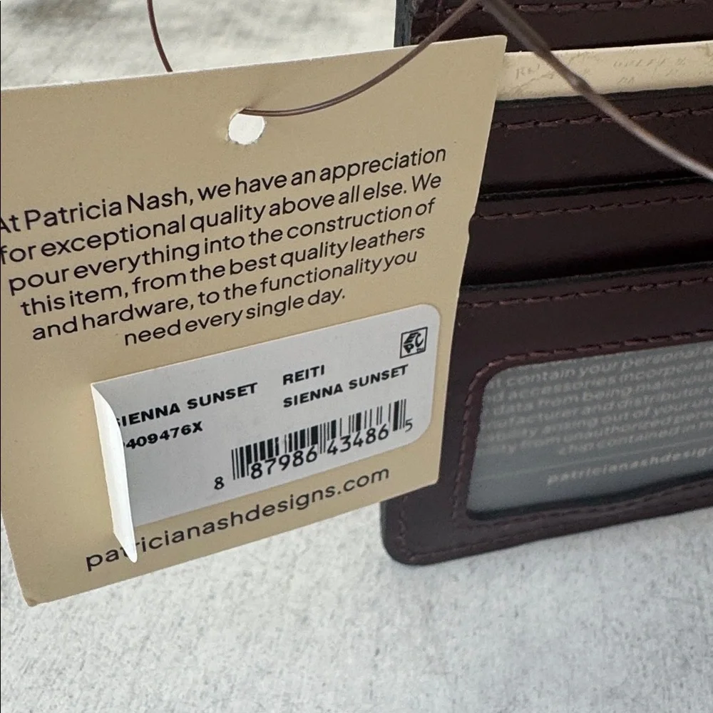 PATRICIA NASH Reiti Bi-Fold Leather RFID Wallet Floral Sienna Sunset Red Brown